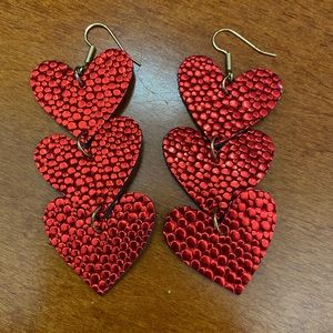 Leather Heart Chandelier Earrings